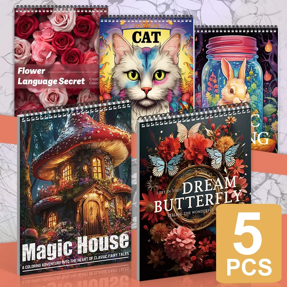 5-Pack Coloring Book Set for Adults, Art Supplies - Anti-Stress, Relaxation - Paperback Featuring Magic House, Flower & Magic Jar Designs - Thick Intricate Patterns for Holiday & Party Stress Relief - Perfect for Halloween