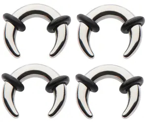 Set of 4 Steel Pinchers for Septum Stretching Kit Ears Tapers Horseshoe Gauges 00g 0g 1g 2g 4g 6g 8g 10g 12g 14g High-Quality 316L Surgical Steel with O-Rings for Ear Nose and Septum Piercings - Sizes