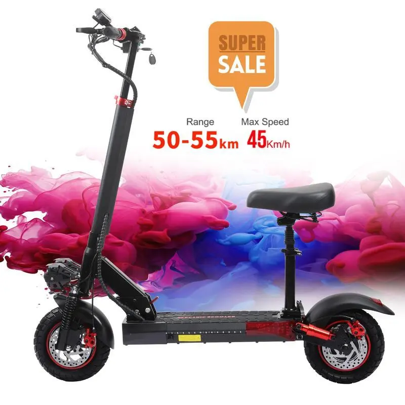 JO1 Foldable Electric Scooter for Adults, Latest Model with 800W Motor, 45km/h Max Speed, 50-55km Range, 10in Off-road Tires, LED Screen Design, Dual Disc Brakes, 330lbs Load Capacity, Adjustable Seat, 6 Months Warranty, Fitness for Everyone