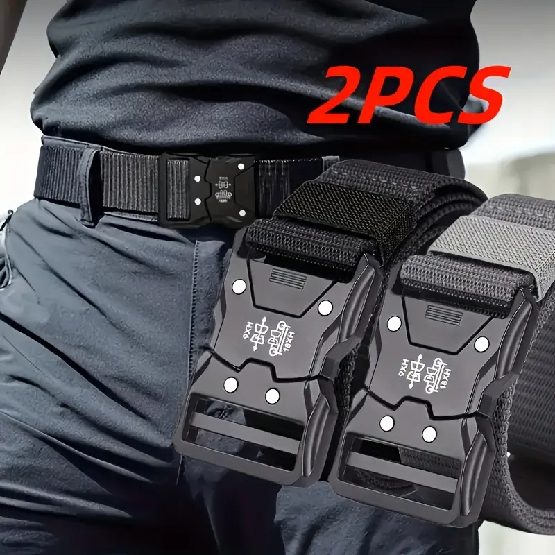 2pcs Men's Canvas Belt, Men's Military Style Tactical Belt with Plastic Buckle - Breathable, Durable And Comfortable for Outdoor Sports And Work, Ideal Gift, Adjustable Size | Durable Plastic Buckle elastic  invisible  belt casual belt men