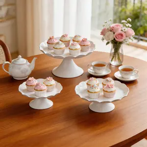 3 Pcs Scalloped Metal Cake Stand Set | Gold Cupcake Tray & Dessert Display Platter | Decorative Tiered Serving Stand for Wedding Birthday Baby Shower Tea Party Decorations