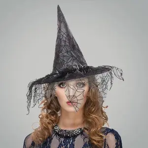 Halloween COS Mesh Wizard Hat Makeup Costume Performance Prop Cosplay Ball Witch Hat