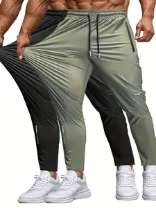Men’s three-piece ice silk sports pants set, comfortable and breathable — stretch sports pants with zippered pockets — suitable for running, fitness, and outdoor activities — running gear — casual sportswear — high elasticity