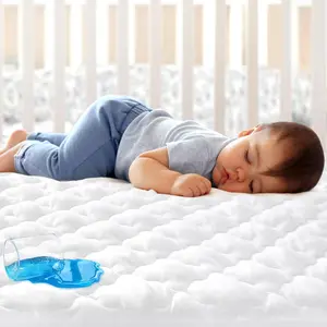 Waterproof Fitted Quilted Crib Mattress Protector Sheet Pad Cover Noiseless Machine Wash 100% Absorbent for Crib/Toddler Mattress White 52" x 28"