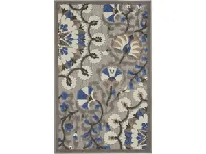 HomeRoots Contemporary Soft Pile Polypropylene Indoor/Outdoor Area Rug - 2 ft. 8 in. x 4 ft. Rectangle, Gray, Blue & Multi-Color, Indoor Floor Rug for Patio/Deck Home Decor, Soft Rug