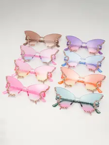 Women's Fashion Butterfly Frame Glasses, Butterfly Shape, Multi-Color Options, Gradient Lenses, Edge Embedded Water Diamonds, Perfect for Nightclubs
