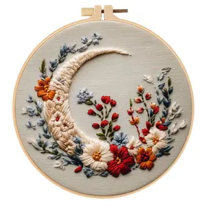 Beginner Embroidery Kit, Elegant Cross Stitch Set, Crescent Floral Design, DIY Embroidery Supplies, Includes Printed Cotton Fabric