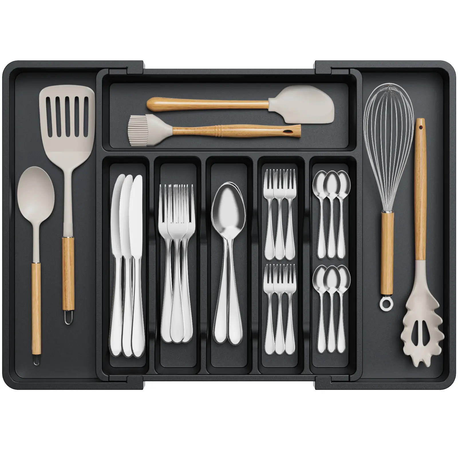 Lifewit 7/8 Compartments Expandable Silverware Drawer Organizer for Kitchen Drawers - Tableware, BPA-Free PP Material Boxes Utensil Adjustable Storage Black summerwins