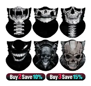 6pcs Halloween Face Mask, Neck Gaiter Shield for Cold Weather Scarf Elastic Balaclava Headbands Headwear, Windproof Skull Bandana for Men for Motorcycle Cycling Riding Skiing Party