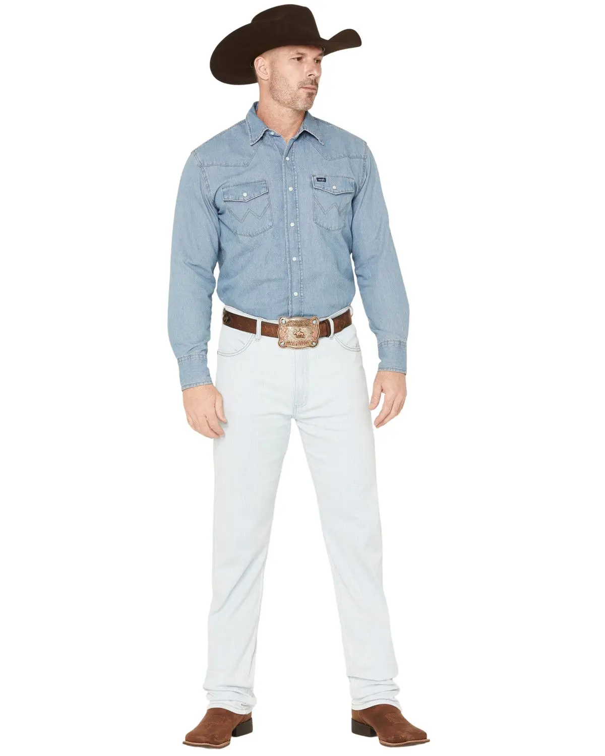 Wrangler Men's Men'S 13Mwz Toughlite Light Wash Cowboy Cut Straight Stretch - 112381783