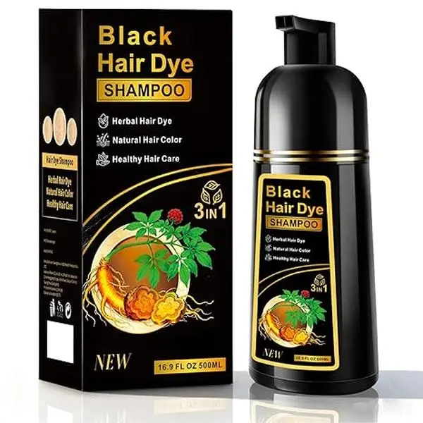 Black Hair Dye Shampoo 3 in 1 for Gray Hair, Herbal Ingredients Natural Color Shampoo Hair Dye for Women Men