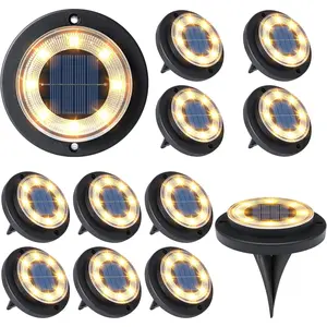 Solar Ground Lights - Solar  Lights Outdoor Solar Disk Light  Landscape Light for Patio Yard Pathway Walkway Driveway (Warm White, 12 Pack)