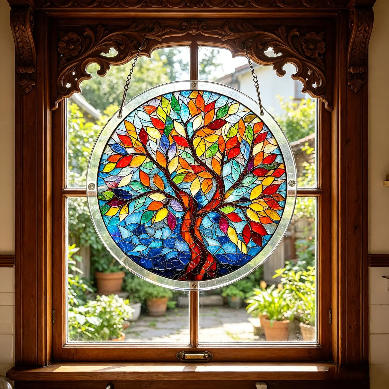 Acrylic Jigsaw Puzzle Suncatcher - Colorful Round Customized Craft, Hanging Knitted Plush Toy DIY Decor, Window Ornament for Spring Room Decor