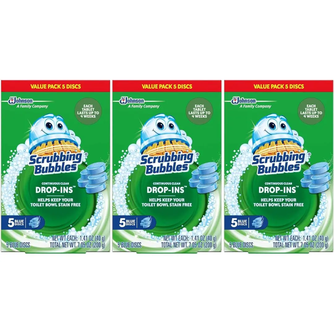 Scrubbing Bubbles Toilet Bowl Tablets, Continuous Clean Toilet Drop In Discs, Each Tablet Provides 4 Weeks of Protection Against Stains and Build Up, 5 Count (Pack of 3)