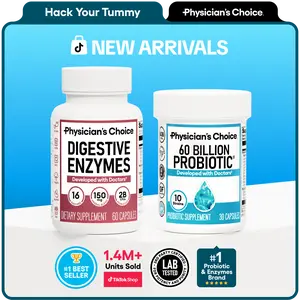 Physician's Choice Hack your Tummy Bundle: Bloating, Digestion & Immune Support for Men & Women with Digestive Enzymes & 60 Billion Probiotic
