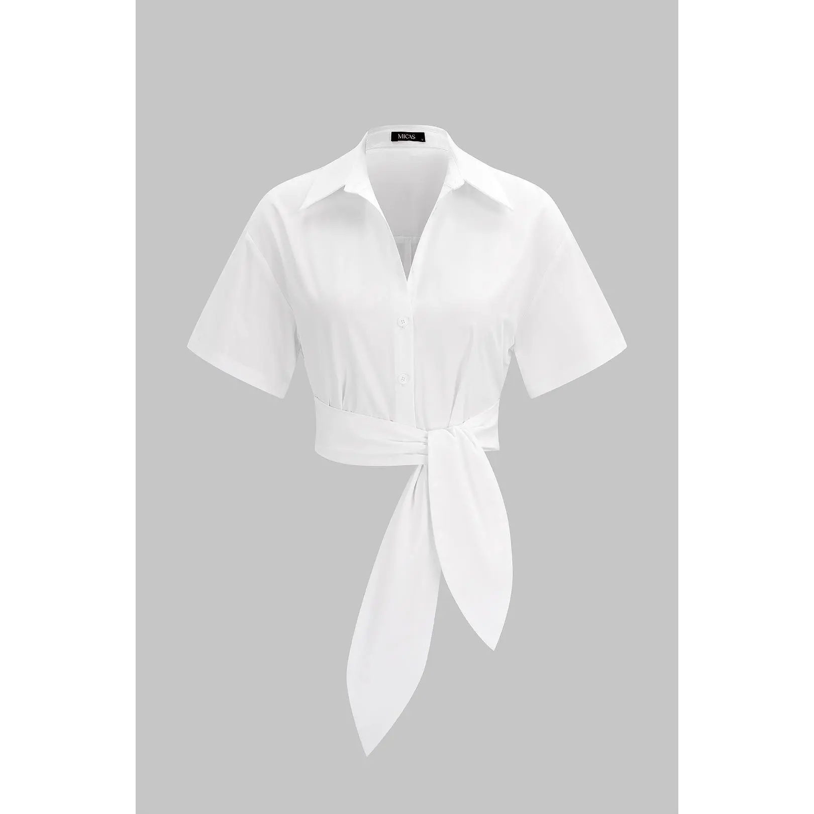 Solid Tie-Up Short-Sleeve Shirt