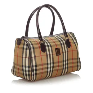 Pre-owned Fabric Tote Bags Authenticated Burberry Haymarket Check Canvas Boston Bag Luxury Resale