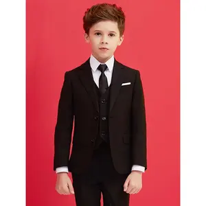 Jacket + Vest + Pants + Shirt + Tie-5pcs Set Formal Dress Piano Performance Graduation Suit Wedding Attire pantsuit  kids
