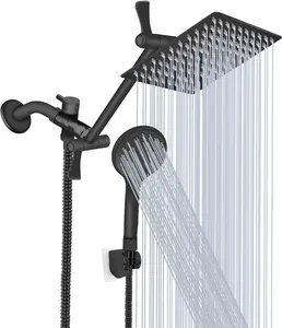 Shower , 12 High  Rainfall/Handheld Shower Combo with 11'' Extension Arm, 9 Settings, Anti-leak Shower  with Holder, Height/Angle Adjustable, Matte Black