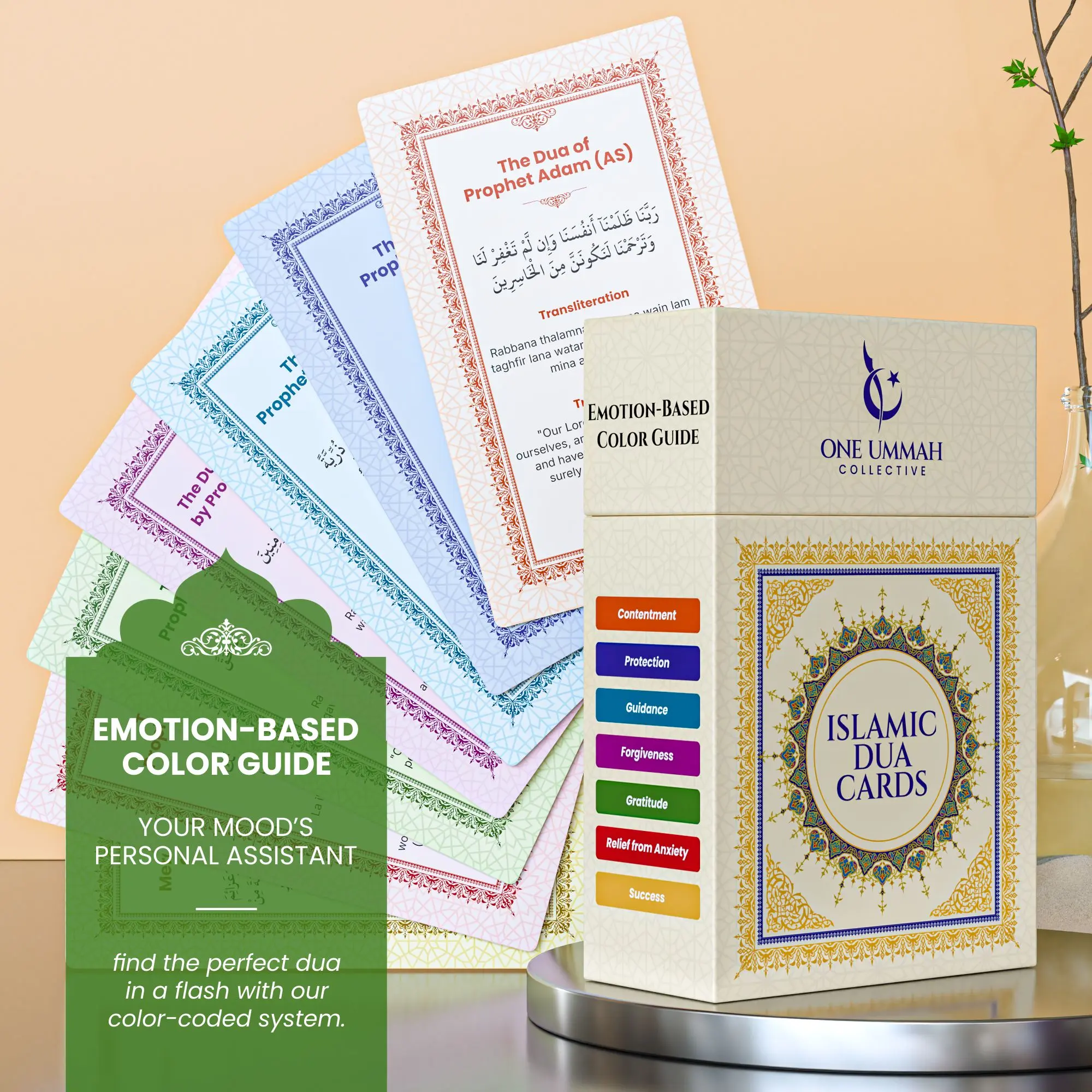 Dua Flash Cards - Color-Coded by Emotions - Bilingual Supplications with Translation, Transliteration & Story - Quran & Sunnah Prayers, Ramadan and Eid Gift, Colorful, Thoughtful Gift