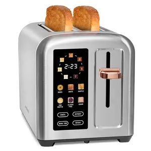 New Touch Screen Toaster,Toaster 2 Slice, Stainless Toaster LCD Display&Touch Button, 50% Faster Heating Speed, 1.4'' Wide Slots Toaster, 4 Basic+More Timer Functions, Removable Crumb Tray Bread Machine Toastie Maker Household Appliances Multifunction