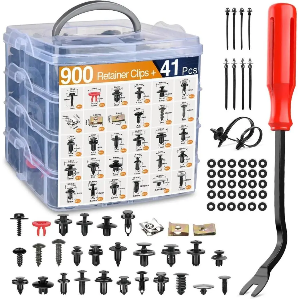 Upgraded 941pcs Universal Expansion Screw Clips Set for Automobiles Mudguard Leaf Plates Door Panel Clips， removable clip Includes Automotive Clip Remover ，removal tool kitset，set of tools