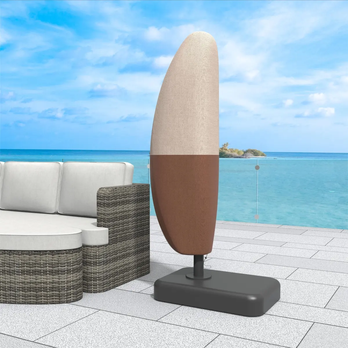 Direct Wicker UC-007-CB Convenience Sturdy Polyester Umbrella Cover - Heavy-Duty, Weatherproof, Durable Zipper Design, Anti-UV Sun Protection, Fits Outdoor Patio Cantilever Offset Umbrellas, Beige