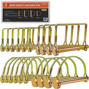 20 count Shaft Locking Pin in 1/4", 5/16" and 3/8" Diameter Zinc-Plated Heavy Duty Safety Pins, Trailer Hitch Pin for Trailer Lock and Hitch Pin Lock for Farm Lawn Garden Wagons,  Color