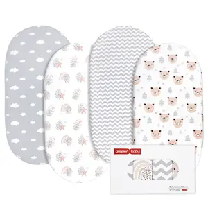 4-Pack Baby Bassinet Sheets, Breathable Cozy Fitted Mattress Sheets, Elastic Travel Crib Sheets with Fashionable Patterns, Standard Cradle-Safe Sheets for Baby Boys & Girls, 32 x 16 in