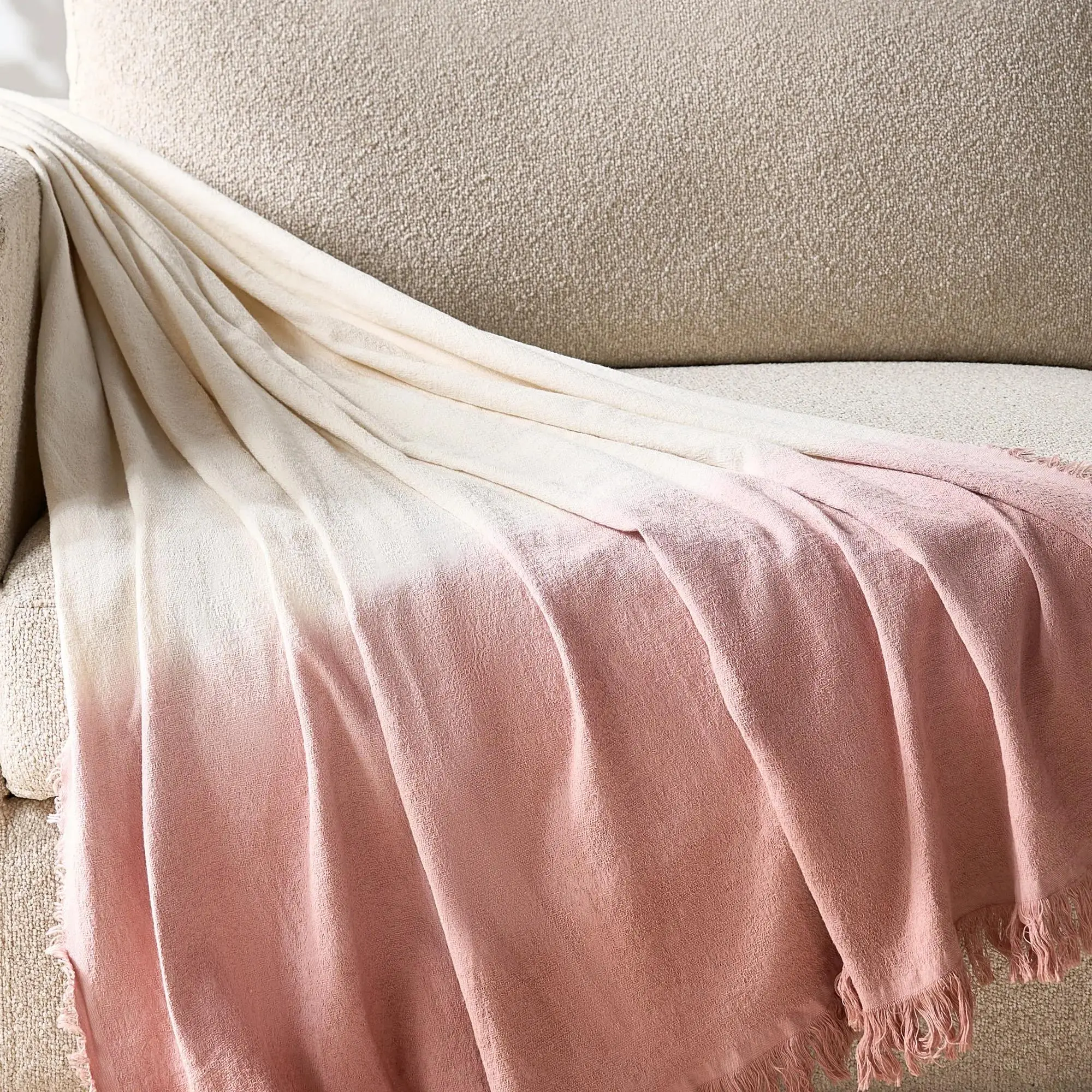 Z Gallerie Mira Cotton Throw Blanket - 50"x60" Mocha Rose-Smoke, Cozy Warm, Lightweight, Decorative, Bohemian Drip, Textured, Soft, for Sofa & Bed, Cozy Warm Blanket, Decorative Blanket