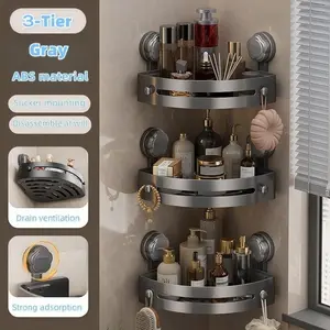 Three-Layer Triangle Suction Cup Bathroom Shelf, No Drilling Wall Mounted Storage Rack, Easy Installation, Strong Load Capacity  Bathroom Storage Rack, Shower Shelf