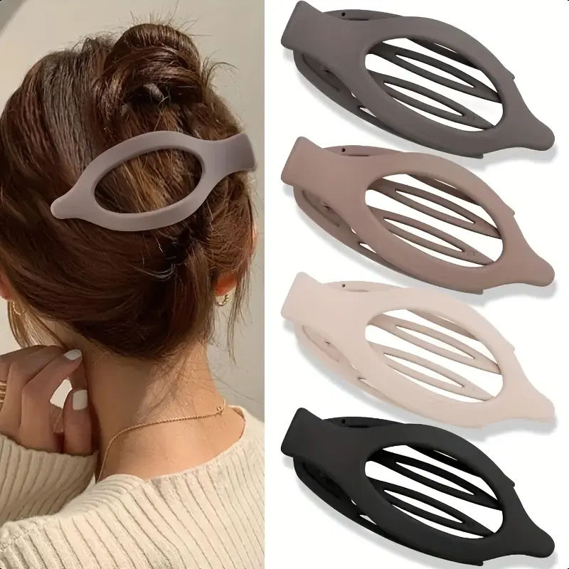 4pcs Women'S Hair Clips - Elegant Minimalist Oval Hairpins with Openwork Design, Non-Slip Grip for Everyday, Formal, Party - Beige/Black/Gray/ - Valentine'S Gift for Her, Everyday & Special Occasions, Cute Hair Clips, Formal Hair Accessories, Vintage Hai