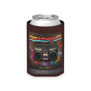 Image Retro Reunion Boombox Reunion Can Cooler | Vintage Graffiti Beverage Insulator