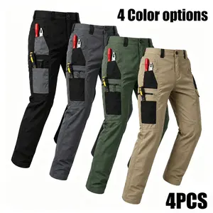 4-pack men’s tactical cargo pants with multiple pockets, durable fabric, perfect for outdoor activities and casual wear; work pants (no belt).