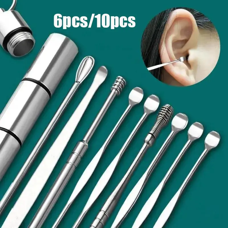 Ear Cleaning Tool Set, 10pcs/6pcs Ear Pickers, Multi-Functional Ear Wax Removal Kit, Ear Care Essentials, Ear Health Tools, Earwax Removal Kit, Ear Canal Cleaner, Ear Cleaners, Ear Hygiene Set