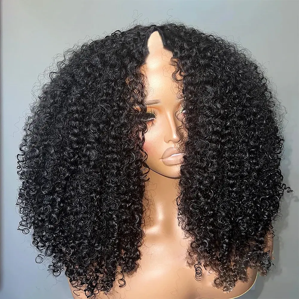 220 Density Kinky Curly V Part Wig Human Hair No Leave Out Upgrade Deep Wave Curly V Shape Wig No Glue Clip In Half Wig For Women On Sale Glueless Lace Frontal
