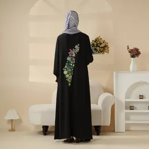 Modest Pullover  with Palestinian Embroidery, Elegant Ruffled Cuff Maxi Dress (MA141) saudi daily abaya For Muslim Clothing