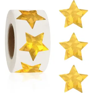 Star Stickers, 500 PCS Holographic Gold Star Stickers, 1 Inch Self Adhesive Metallic Glitter Foil Sticker Sparkly Stars Sticker for Kids Reward, Behavior Chart, School Student Teacher Office Supplies