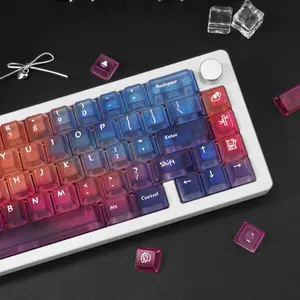 COOMICKEY 128-key Candy-Colored Gradient Translucent Keycaps PC Material UV Printing Compatible with Mechanical Switches Ergonomic Cherry-Type Design