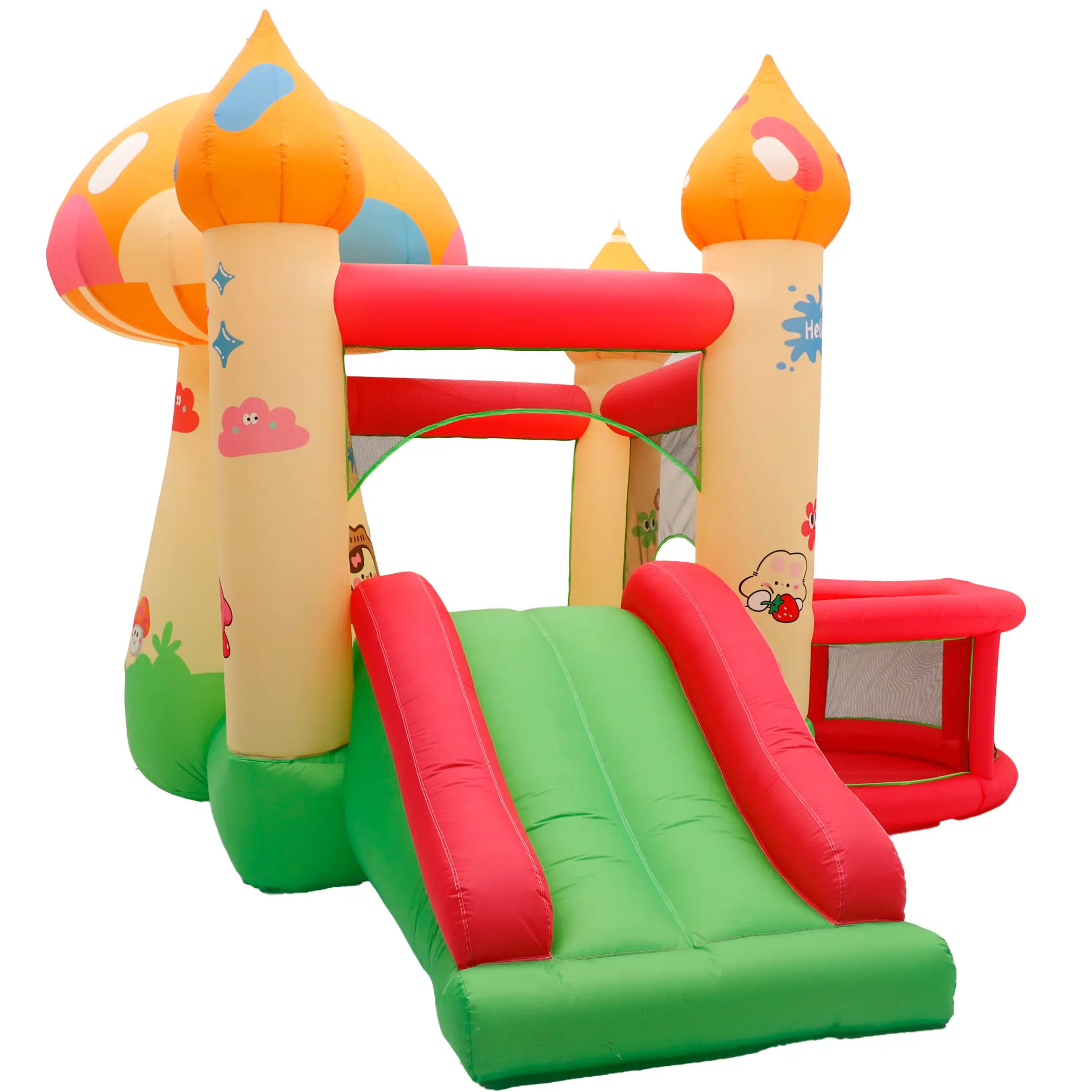 Kids' Small Polyester Sports Inflatable Trampoline Set - Indoor/Outdoor Unisex Jump House with Slide, Blower Fan, Ball Pit Frame - 3-12 Ages Strawberry Floral Birthday Gift (Ocean Balls, Basketballs Not Included), Girl, Boy, Inflatable Play Center, 2–3 Ki