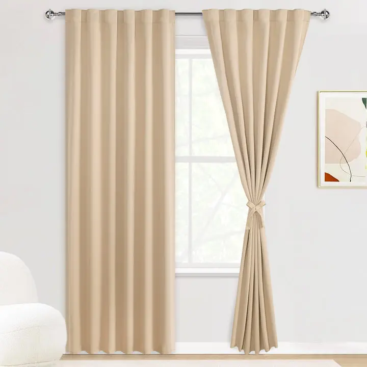 DWCN Blackout Curtains with Tiebacks, Rod Pocket/Back Tab, Set of 2 Panels