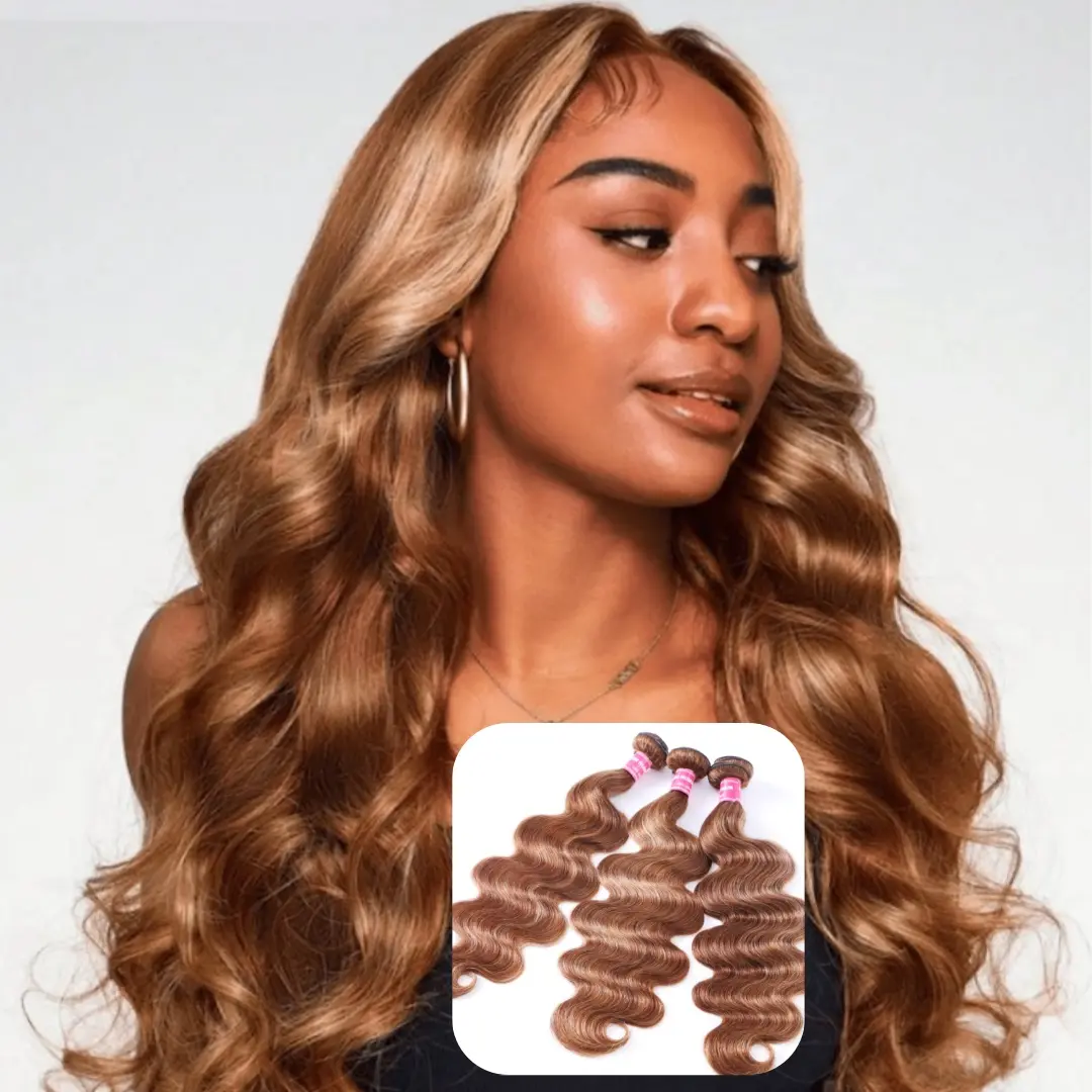 UNICE Honey Blonde Highlight Human Hair Weave Extensions, Body Wave Natural Looking Hair Bundles for Women, Heat-Resistant 1/3 Pcs Weaving