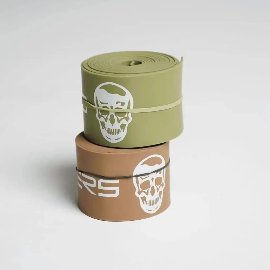 Gymreapers Floss Bands - 2-Pack (Taupe/Khaki), Military-Grade Set with 2 Distinct Resistance Levels for Improved Mobility, Reduced Muscle Fatigue and Deep Stretches