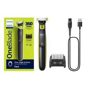 Philips Norelco OneBlade 360 Face, Electric Trimmer and Shaver, QP2724/70 Stainless Steel Stainless Steel Comb Handle