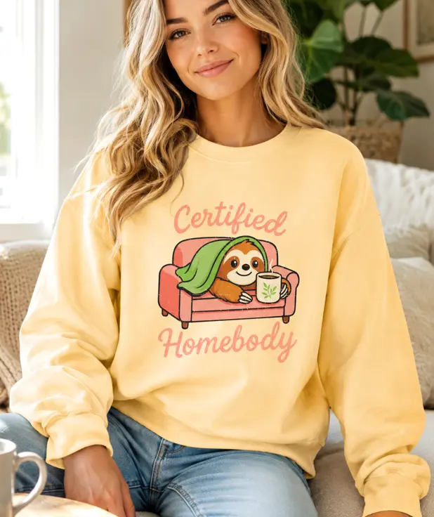 Certified Homebody Sweatshirt | Cute Sloth Loungewear Sweats