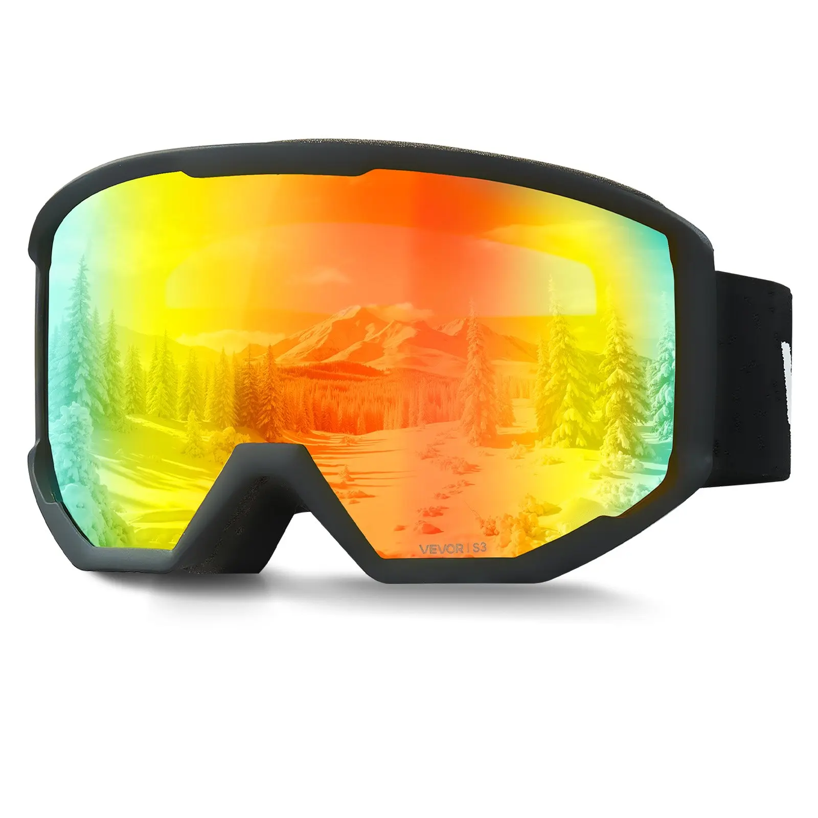 VEVOR Ski Goggles, Cylindrical Surface Lens with Orange Revo Silver Mirror Coating, OTG Anti-Fog UV Protection Breathable TPU Frame Ventilation, Pink Option for Men Youth, Suitable for Skiing, Snowboarding