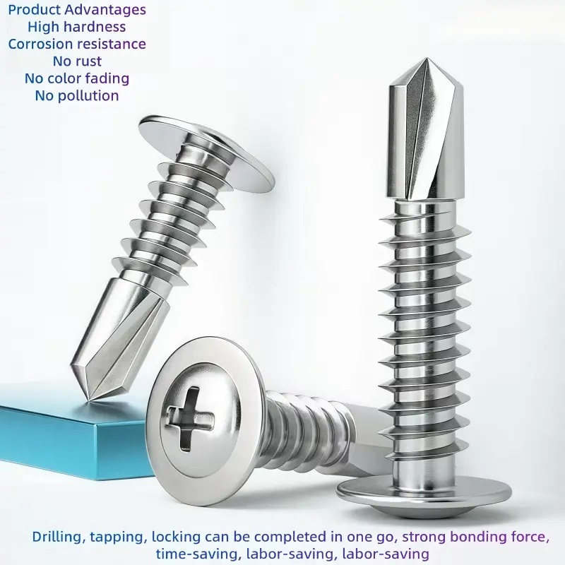 A Pack of 100pcs of 410 Stainless Steel Truss Head Self-Tapping TEK Screws, Suitable for Industrial Metal And Furniture Applications, Heavy Duty Fastening. These Self-Drilling Screws Are Designed for Construction And Maintenance