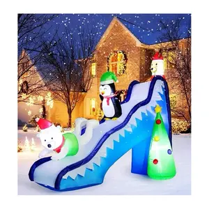 Christmas Inflatables Outdoor Decorations, Magical Funny Slide Scene Inflatable with Reindeer Penguin Polar Bear Built-in LED Light for Party Blow-Up Yard Lawn Garden Christmas Decor, 9 FT