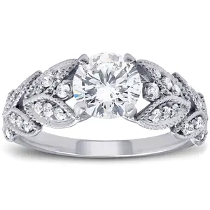 1ct Diamond Engagement Ring   Petal Vine Leaf 14k White Gold Enhanced