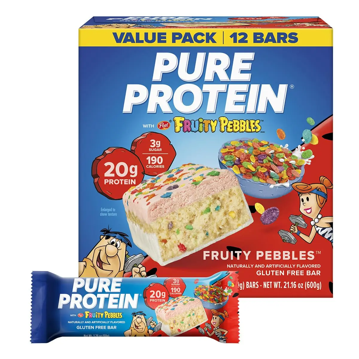 Pure Protein Fruity PEBBLES™ Bars – 12 Count, 20g, 3g Sugar, 190 Calories, Low Sugar*, Gluten Free Nutritious Snack